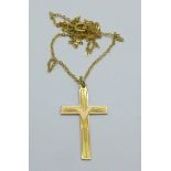 A 9ct gold cross pendant and chain, 2.