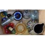 A collection of glass including a small Whitefriars dish, bowl, cod bottle,