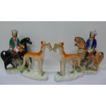 Two pairs of Staffordshire figures,