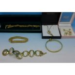 Jewellery including a gold plated Albert, bangle and other jewellery including earrings,