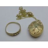 A 9ct gold chain and pendant and a 9ct gold ring, L, total weight 4.