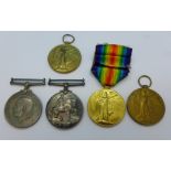 Two pairs of WWI medals and one Victory medal, 298216 Spr. W. Smith R.E., 20469.1.A.M. A. Lund R.A.