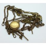 A 9ct gold filled sovereign case and six Albert chains