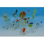 Nine novelty coloured glass animals