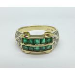 A 14ct gold ring marked 585, set with green and white stones, 4.