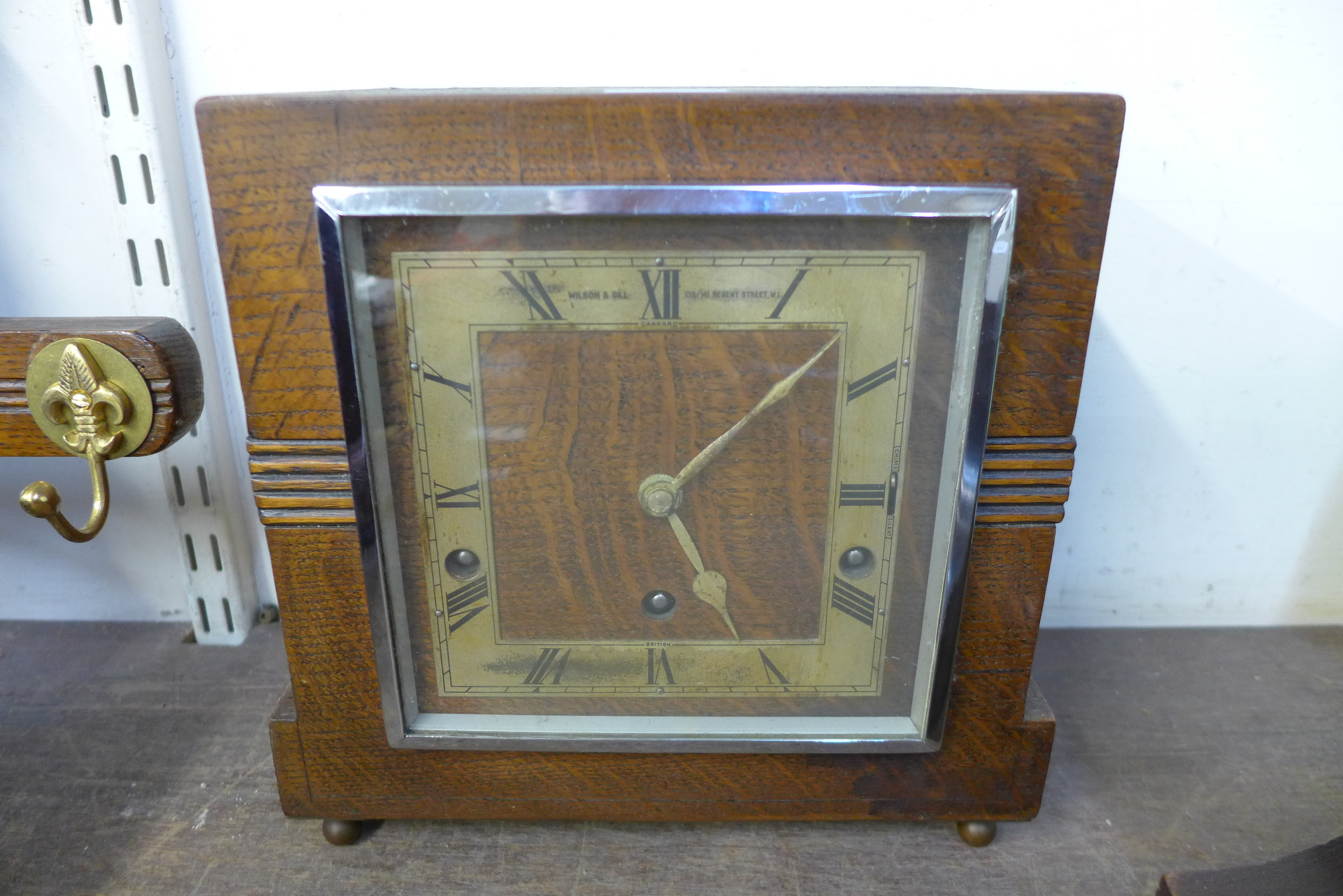 A Garrard Art Deco oak mantel clock