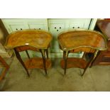 A pair of French kingwood and marquetry inlaid occasional tables