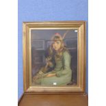 A Victorian lithograph, portrait of a girl with feather,