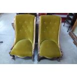 A pair of Victorian rosewood and upholstered lady's chairs