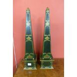 A pair of Chinese green chinoiserie obelisks