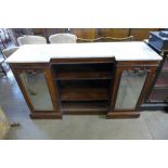 A Victorian rosewood and marble topped breakfront side cabinet