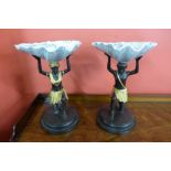 A pair of Italian style cold painted bronze figural dishes,