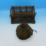 A handmade, folk art miniature apprentice fishing creel and lobster pot, length of pot 14.