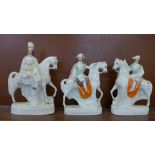 Three Staffordshire flatback figures of men on horseback, Garibaldi, Colonel Peard and one other,