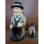 A Royal Doulton Winston Churchill character jug and a miniature, a/f,