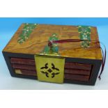 A Victorian satin ash and Moroccan leather trimmed journal box with brass binding
