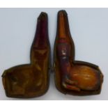 A Meerschaum pipe, carved hand holding bowl, cased,