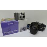 A Canon A80 digital camera and a Jenaflex AG1 35mm film camera