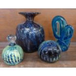 Four pieces of glass including M'dina vase and paperweight