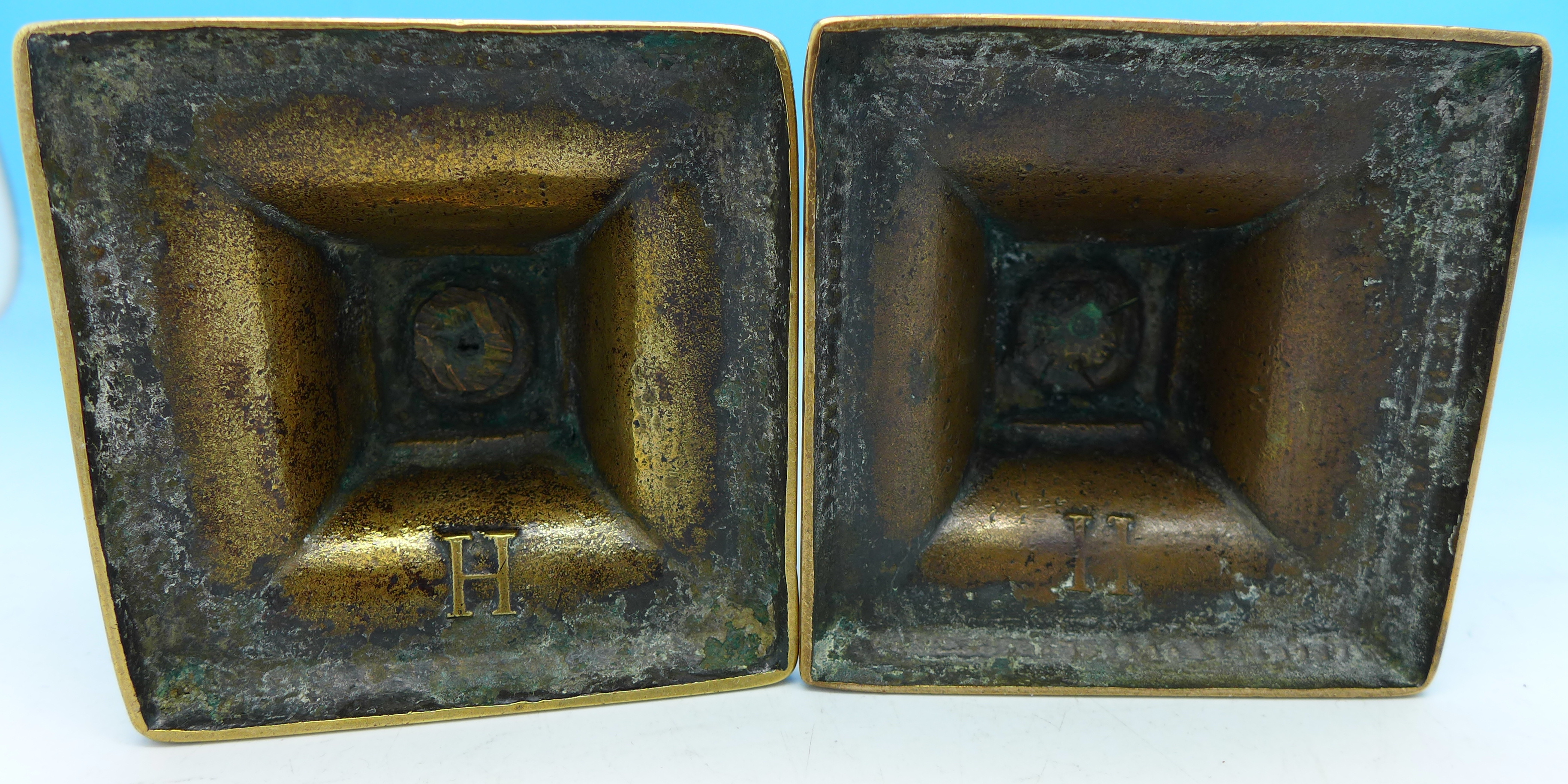 A pair of 19th Century patent brass candlesticks - Image 2 of 2
