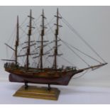 A model ship, a four masted Barquentine marked Ines, Malaga on the stern, length 47cm,