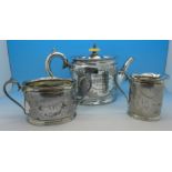 A three piece plated tea service by Walker & Hall, "Presented to Lieut. A. Marriott, by No.