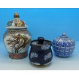 Two early 20th Century preserve pots and a lidded vase,