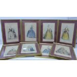 Eight 19th Century hand coloured framed engravings,