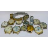 Twelve manual wind wristwatches and wristwatch heads including Oris