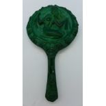 A moulded green glass Art Deco mirror, possibly a Heinrich Hoffman mould by Henry Schlevogt,