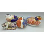 Four Royal Crown Derby paperweights including Quail and Robin