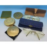 Four compacts including Stratton and two pairs of glasses including YSL