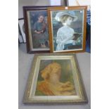 Three Victorian lithographs and two prints