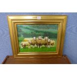 A rural landscape with sheep in a field, oil on board,