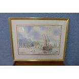 David Eddington, harbour landscape, watercolour,