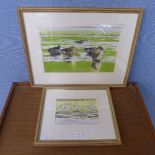 John Cox, two landscapes with ducks, watercolour,