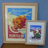 Two reproduction French style ski prints