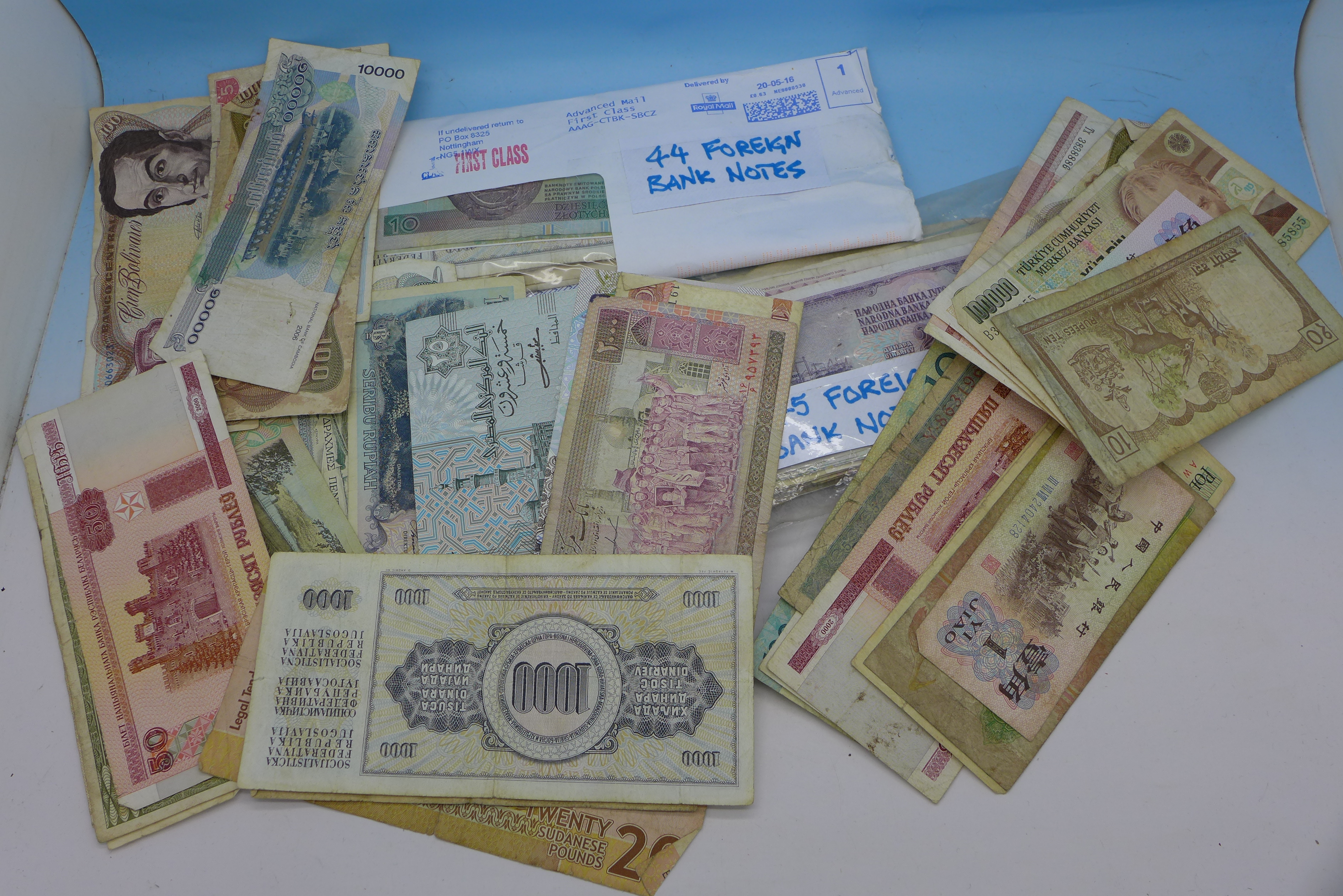 A collection of foreign banknotes,