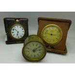 Two folding travel watches, one dial a/f and a British United Clock Company Ltd.