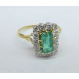 An 18ct gold, emerald and diamond cluster ring, 0.75ct emerald plus 0.70ct diamond, weight 3.