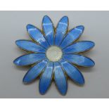 A Norwegian silver and enamel flower brooch,