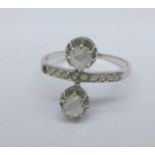 An Art Deco, white metal set rose cut diamond ring, lacking one stone, 2.