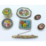 Micro-mosaic jewellery and a pill box,