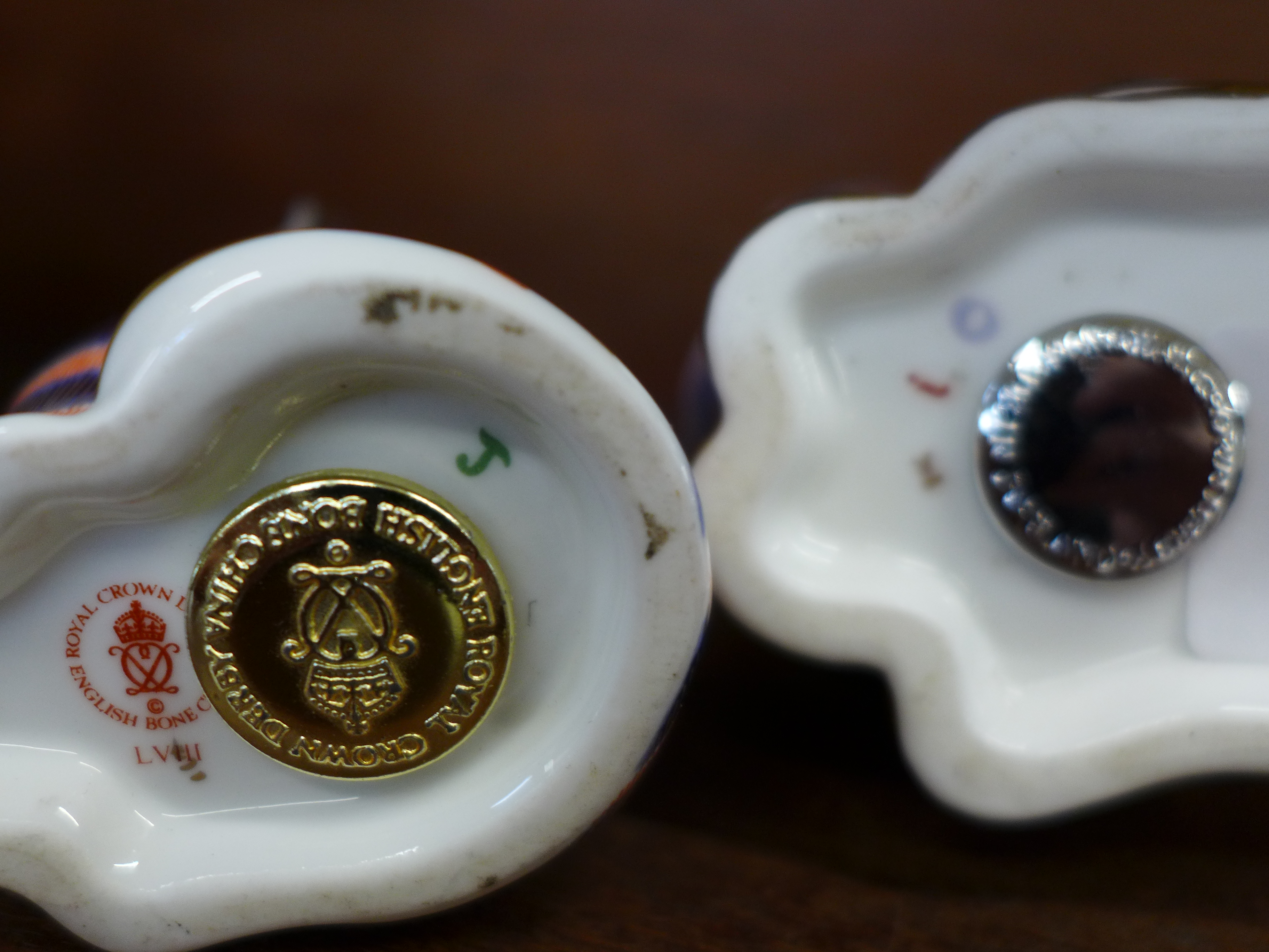 Two Royal Crown Derby cat paperweights, small with gold stopper, - Image 2 of 2