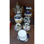 Japanese Noritake, seven pieces including lidded vase,