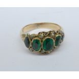 A Victorian 9ct gold, green stone and pearl ring, 2.