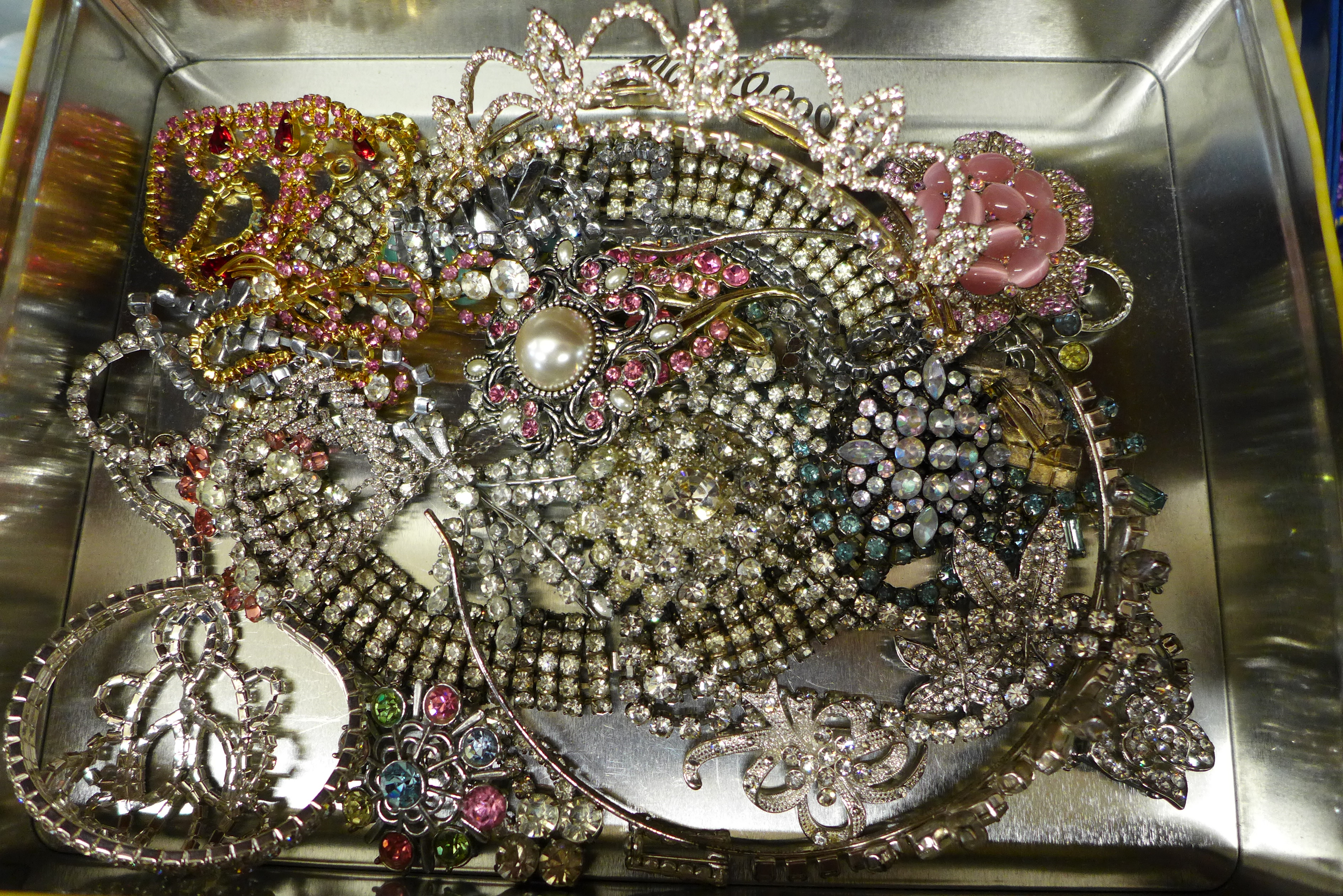 A collection of diamante and paste jewellery