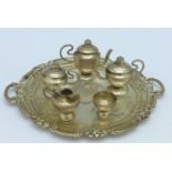 A miniature 925 silver tray and miniature tea ware