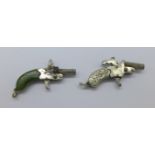 Two novelty pistol pocket watch keys