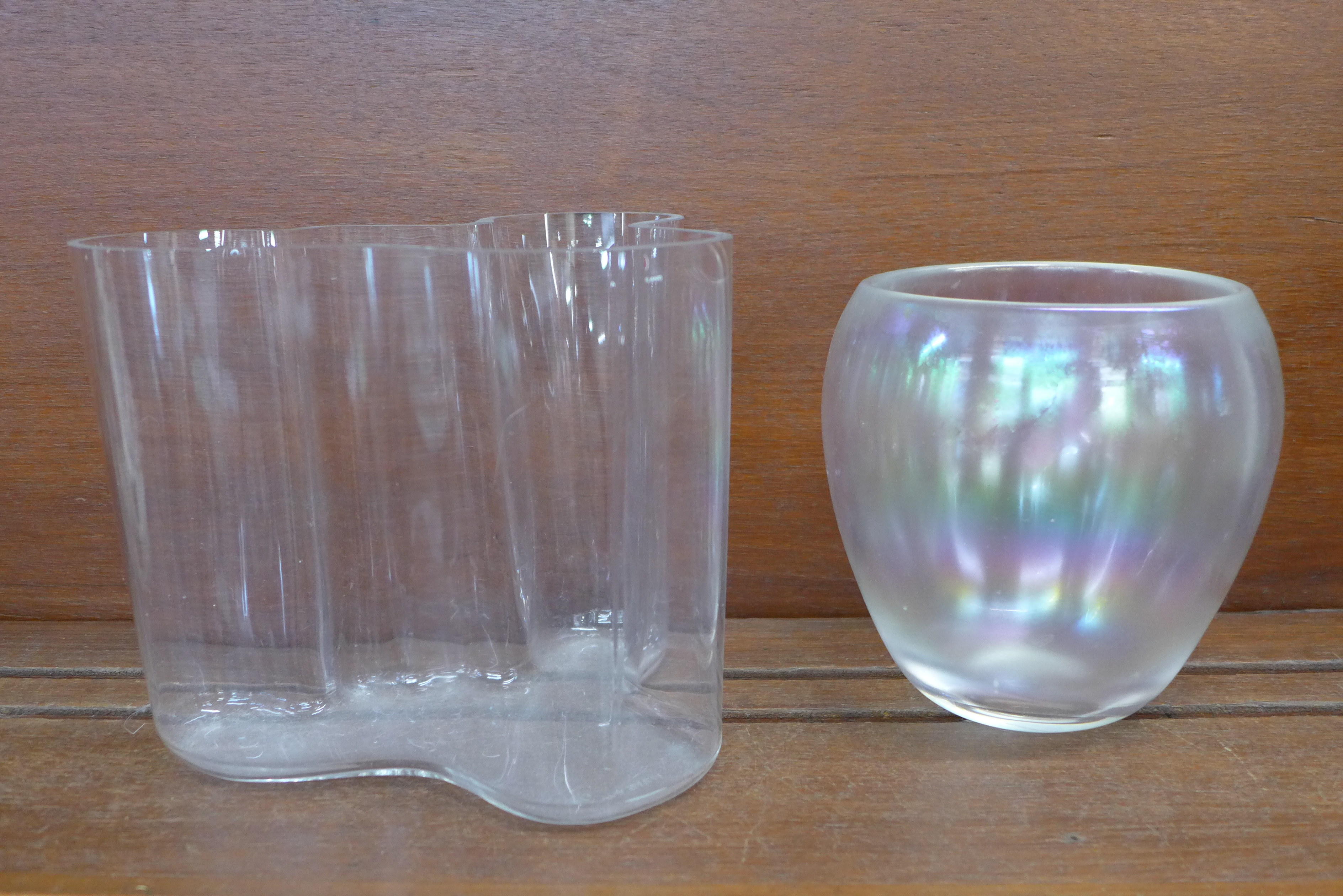 An Alvar Aalto glass vase and a studio glass vase, signed to base,